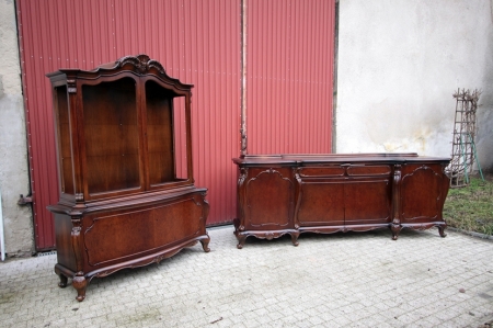Bufet i witryna - komplet neobarokowy z 1920 roku, mahoń, orzech