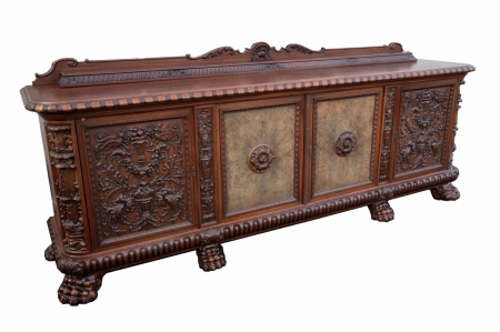 Ogromny bufet neorenesansowy na lwich łapach 1920 rok 
