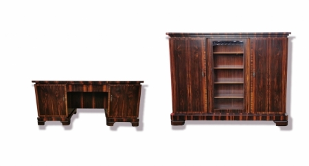 Komplet gabinetowy Art Deco z 1930 roku. Heban makassar. 