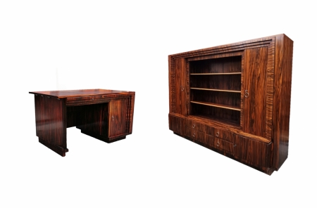 Komplet gabinetowy Art Deco z 1930 roku, heban makassar