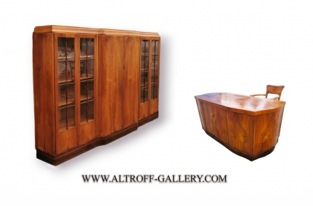 Komplet gabinetowy, Art Deco. Ok. 1930 rok. Orzech, palisander, heban makassar. 