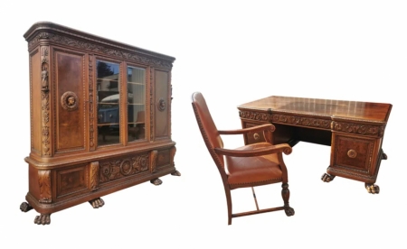Unikatowy, monumentalny neorenesansowy komplet gabinetowy z 1920 roku. 